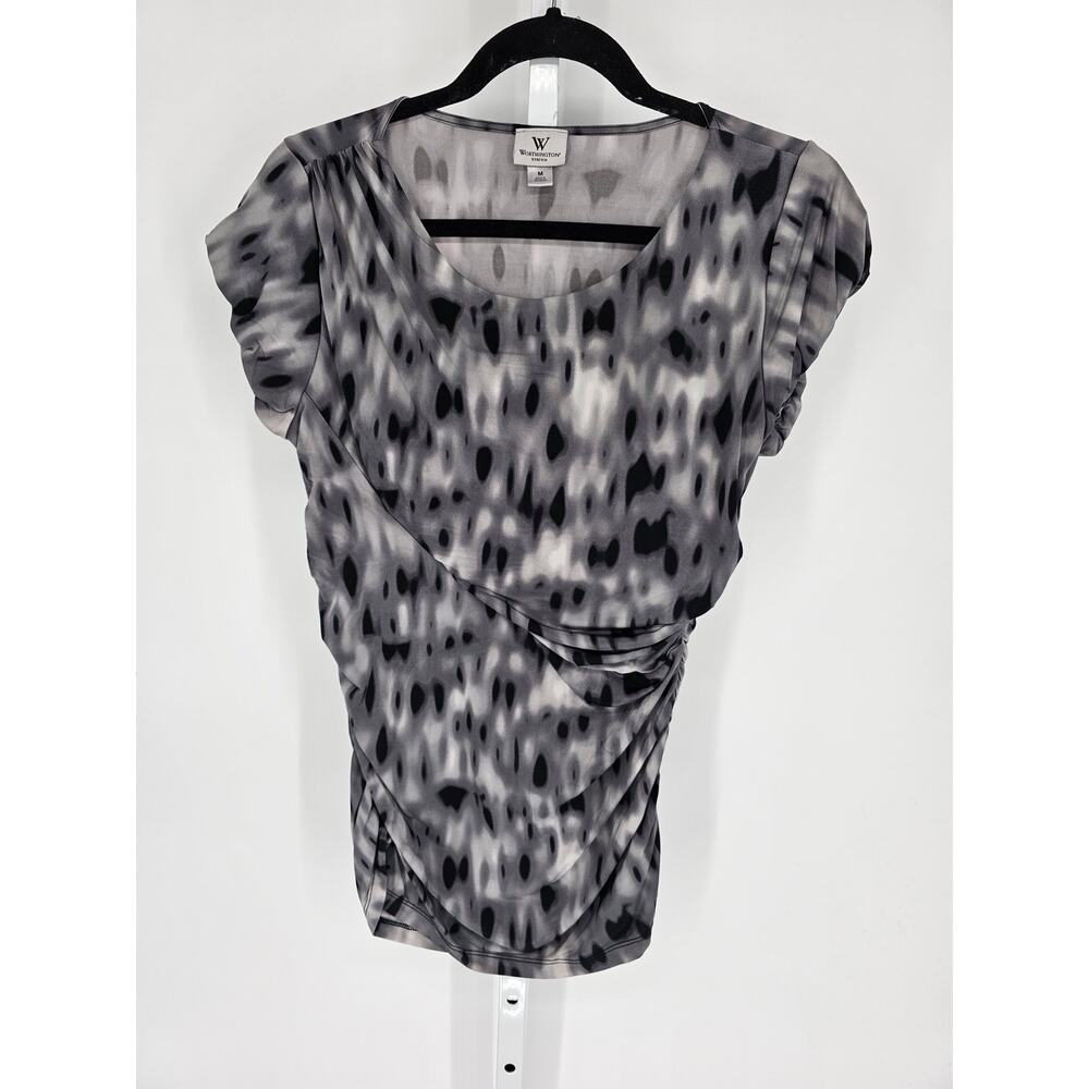 Worthington Stretch Women's Gray Short Sleeve Round Neck Pencil Top Size M